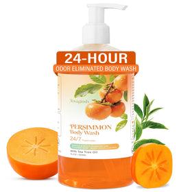 tovaginsh front bottle shows persimmon body wash and long-lasting deodorizing benefit