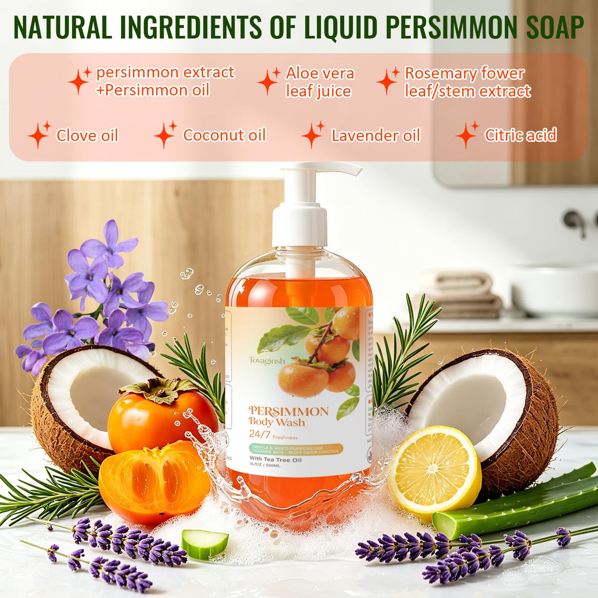 tovaginsh pump and label closeup highlighting natural ingredients and gentle formula benefit