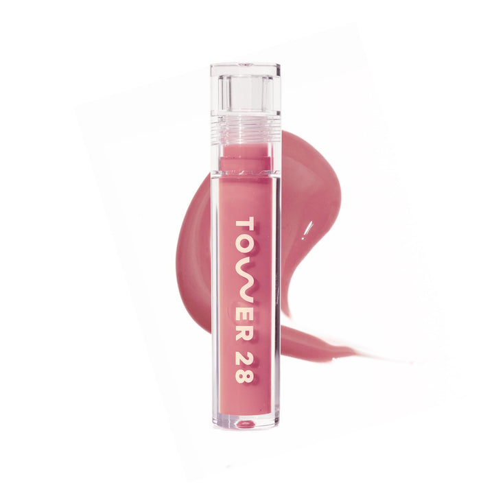 Tower 28 front packaging showing Pistachio Nude Pink and benefit glossy hydration