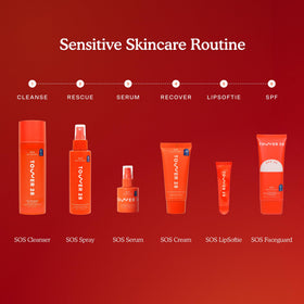 Tower 28 bottle on bathroom shelf in a calm routine setting promoting daily sensitive-skin care