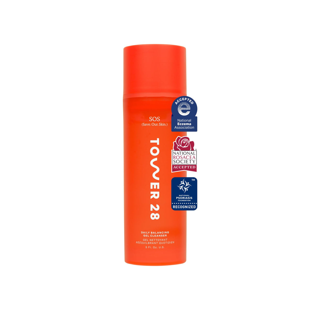 Tower 28 front packaging showing cleanser bottle and readable label, clear gentle cleansing