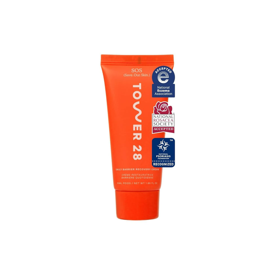 Tower 28 front packaging showing product tube and calming benefit