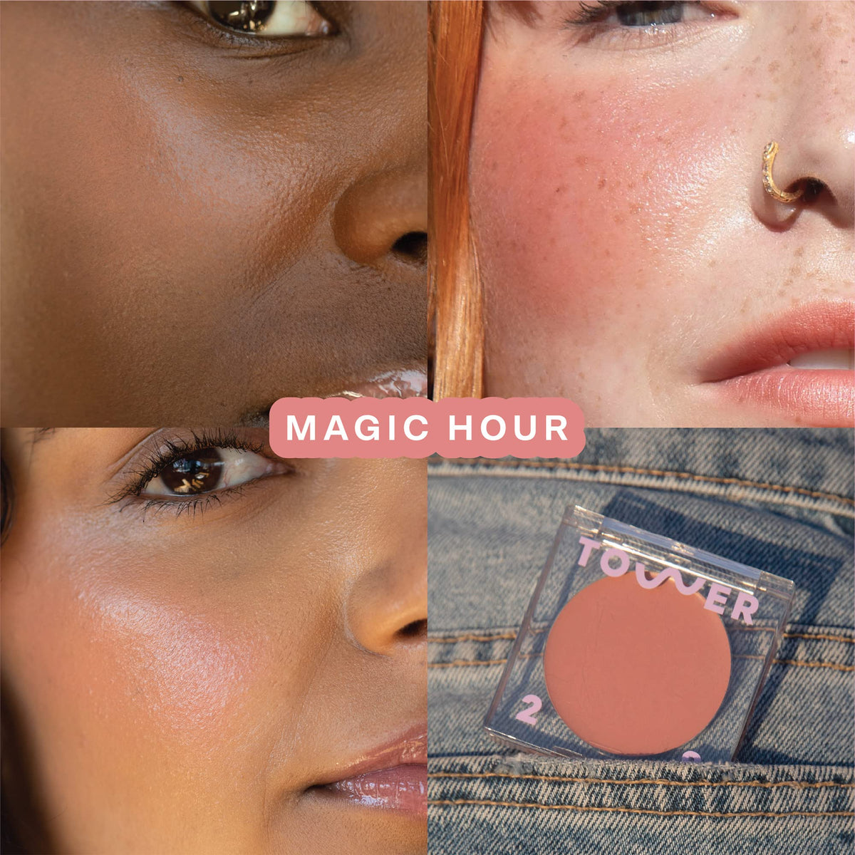 Tower 28 open balm texture close-up showing creamy glide for seamless blending