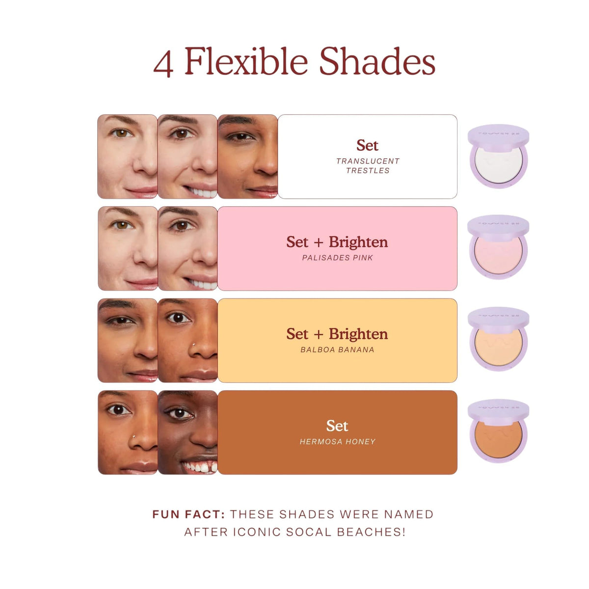 Tower 28 open powder pan revealing silky pressed texture for smooth finish