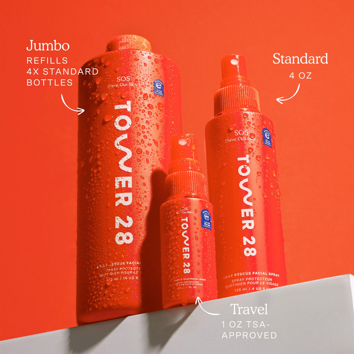 Tower 28 mist in use over face providing quick calming and cooling relief