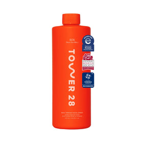 Tower 28 front packaging showing large 16 oz bottle and branding benefits