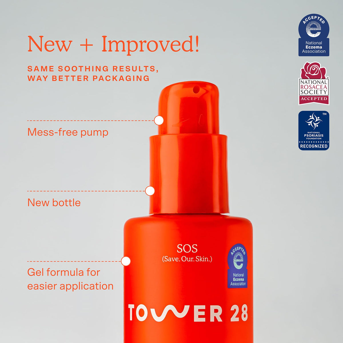 Tower 28 pump and label detail highlighting product information and ease