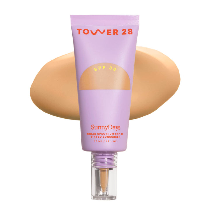 Tower 28 SunnyDays front packaging showing SPF protection and tinted moisturizer benefit
