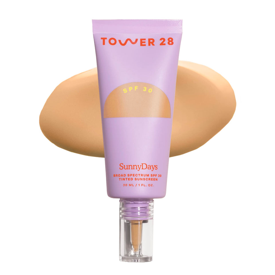 Tower 28 SunnyDays front packaging showing SPF protection and tinted moisturizer benefit