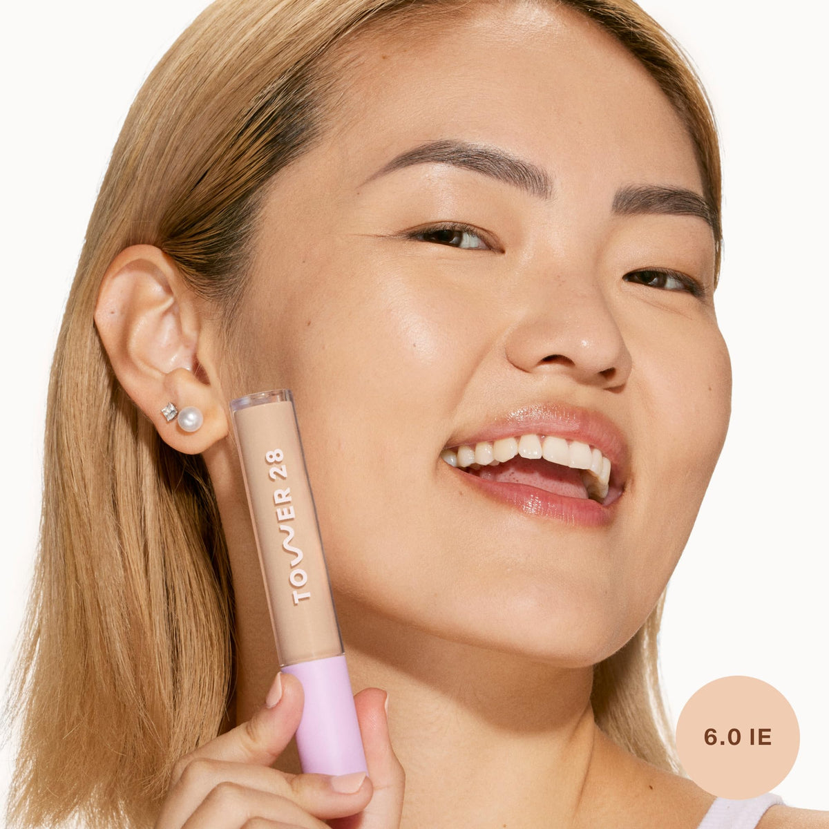 Tower 28 texture swipe showing creamy serum-like finish and blendability