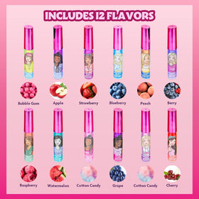 Townley Girl Barbie twelve glosses laid out, easy party sharing
