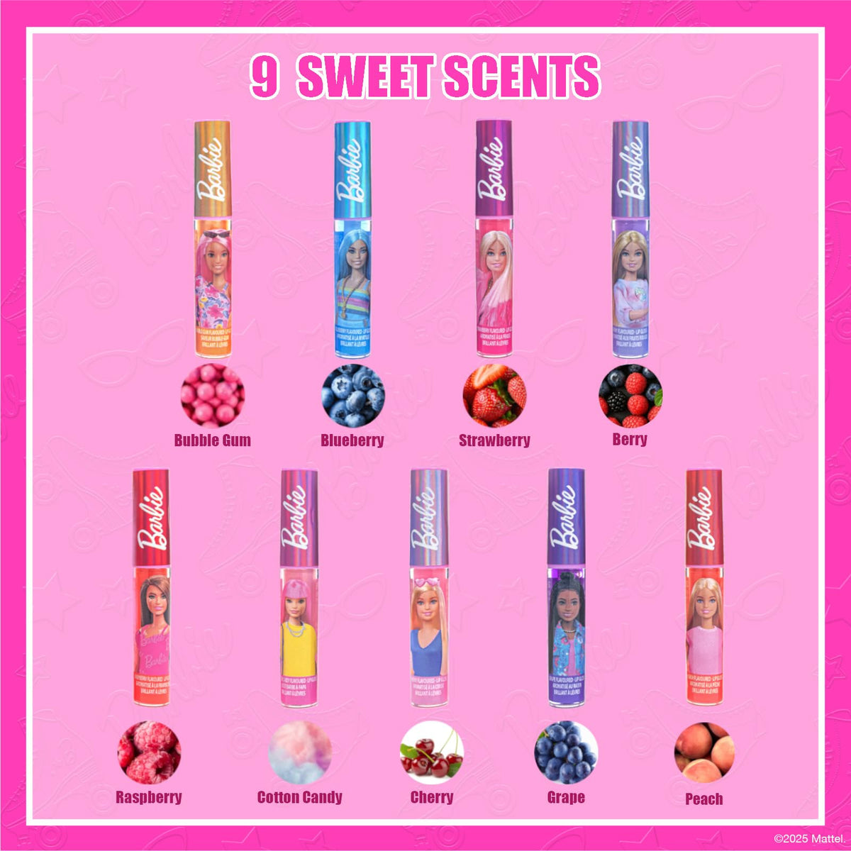 Townley Girl nine lip glosses arranged flatlay showing variety and play value