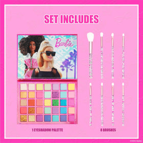 Townley Girl Barbie open palette top view displaying thirty-five wells and included brushes for creativity