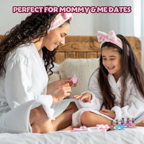 Townley Girl party setup with kids sharing polishes for group play