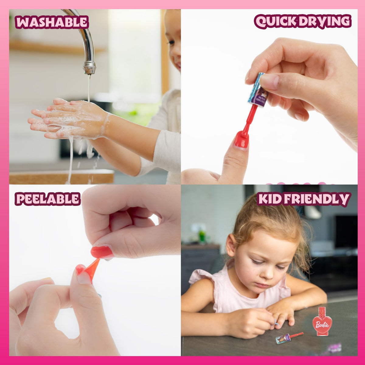 Townley Girl child applying polish to small nails, encouraging creativity