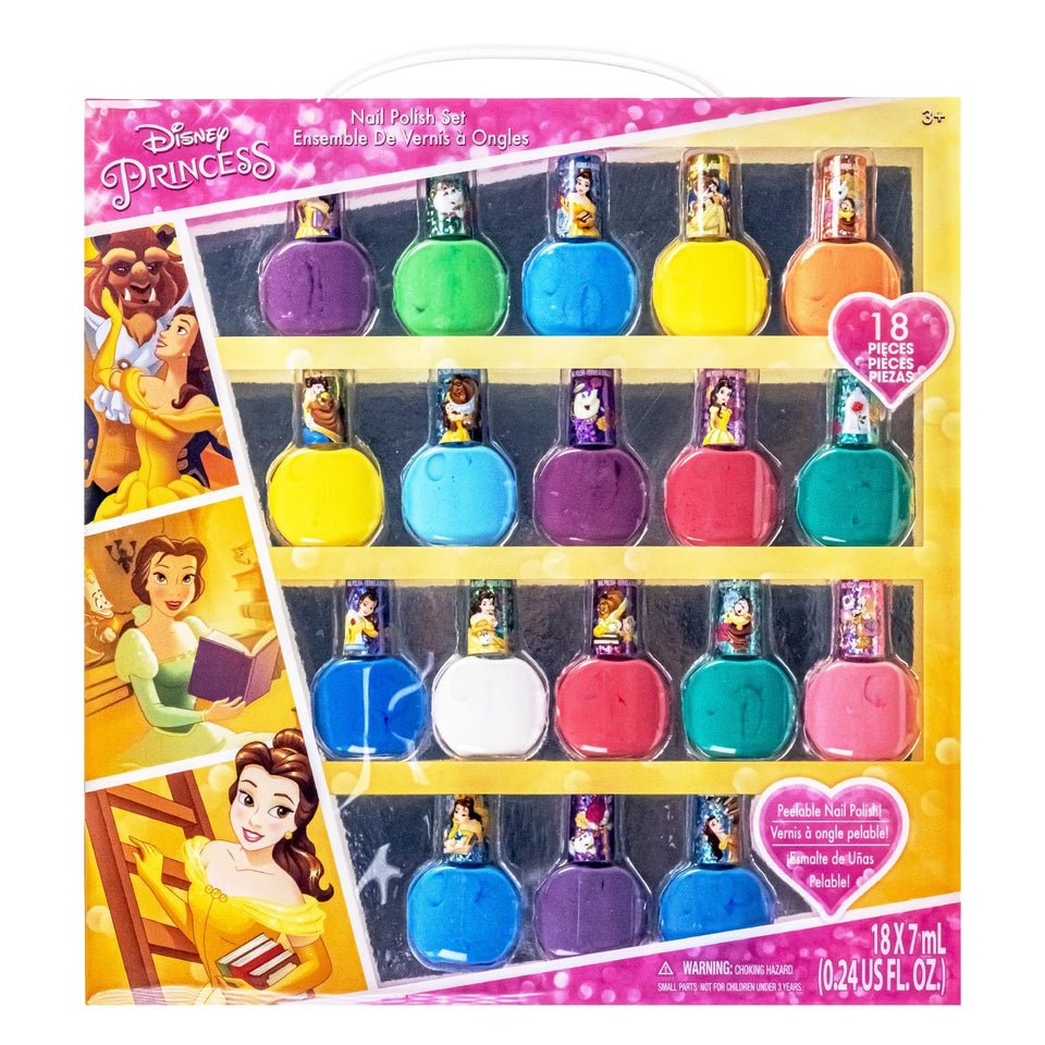 Townley Girl front packaging showing Disney Princess Belle and 18 bottles for easy gifting