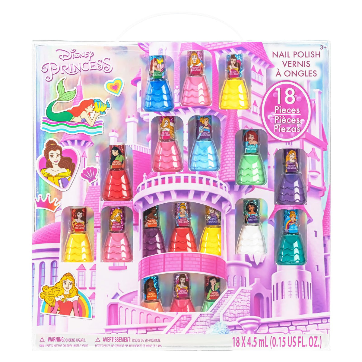 Townley Girl front packaging showing 18 polish bottles and Disney Princess art, playful gift appeal