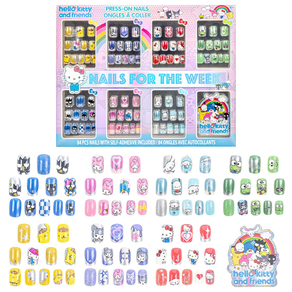 Townley Girl front packaging showing 84-piece Hello Kitty nail set and quick play benefit