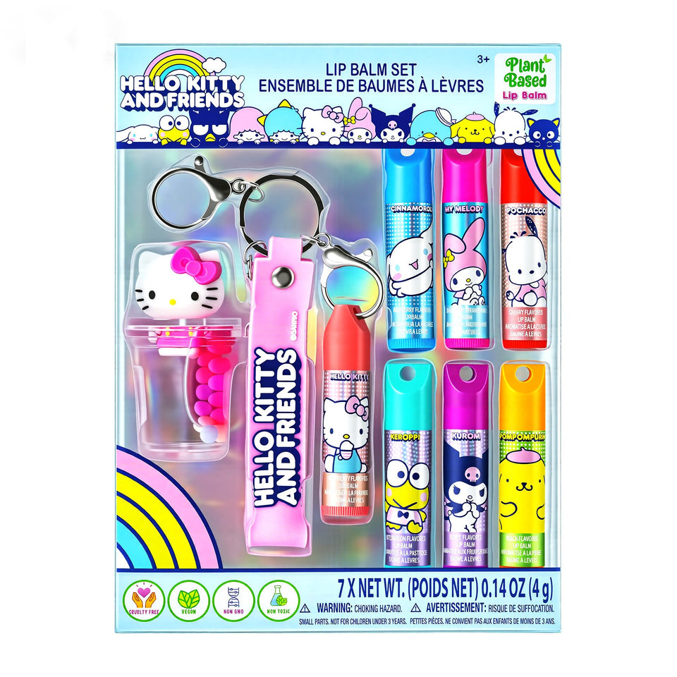 Townley Girl front packaging showing seven colorful lip balms and branding benefit portability