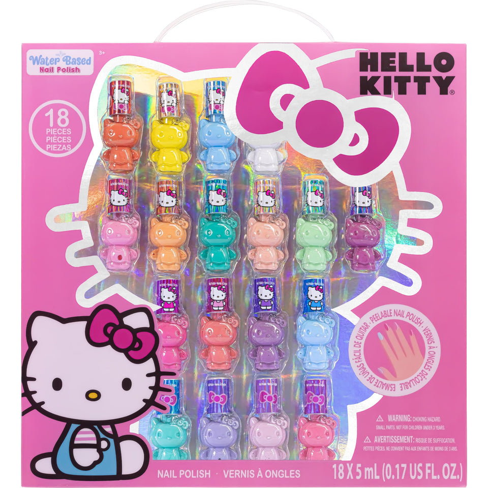 Townley Girl front packaging showing 18 Hello Kitty bottles and colorful display for gifting