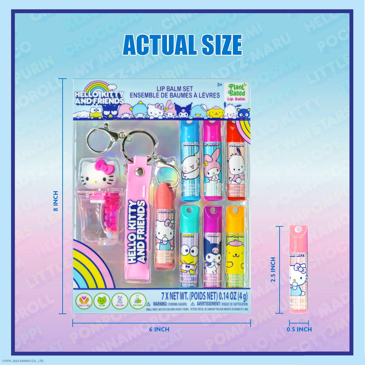 Townley Girl size comparison with hand illustrating compact tubes and travel convenience