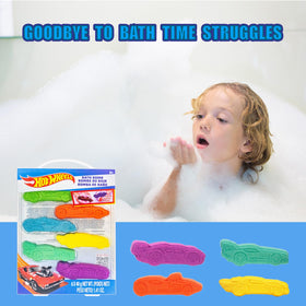 Townley Girl child enjoying bath with car-shaped bombs for fun