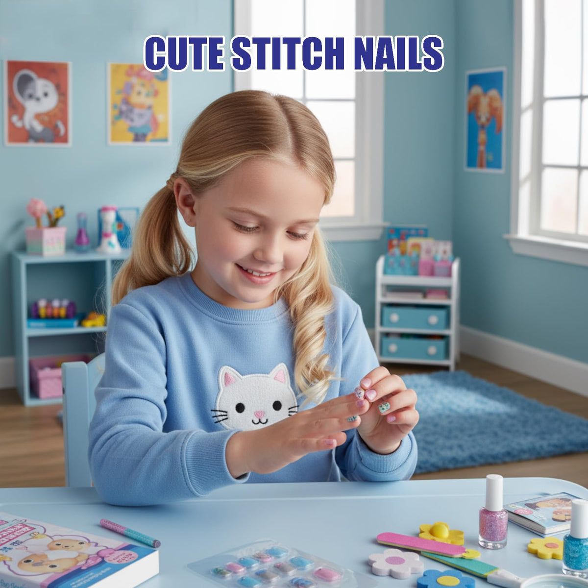 Townley Girl child wearing press-on nails enjoying a manicure