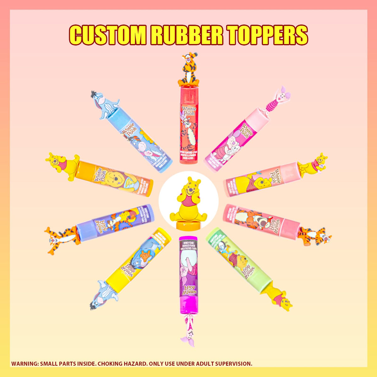 Townley Girl top view displaying all ten flavored lip balms in colorful array