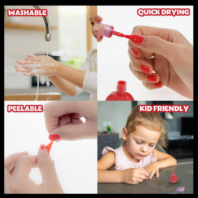 Townley Girl child applying polish to small nails, highlights easy use for little hands