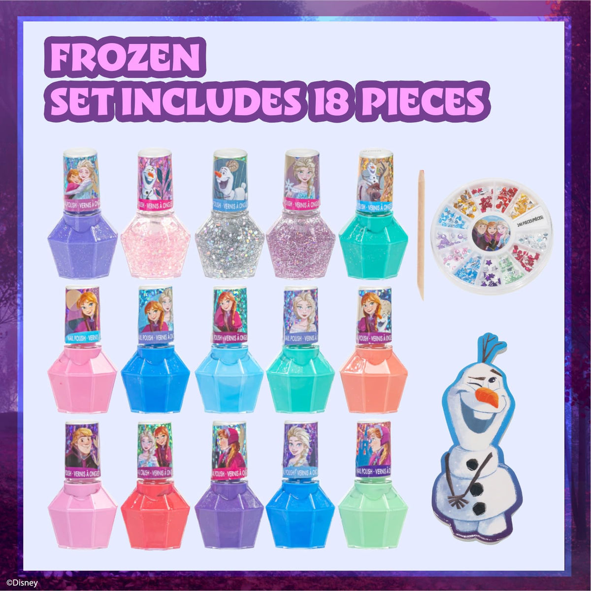 Townley Girl arranged diamond-shaped polish bottles displaying many shimmery and opaque colors for variety
