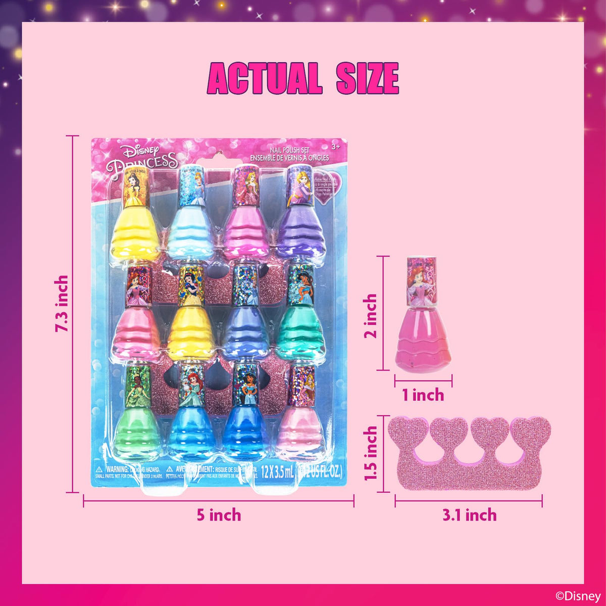 Townley Girl size comparison with adult hand illustrating small bottles for kids