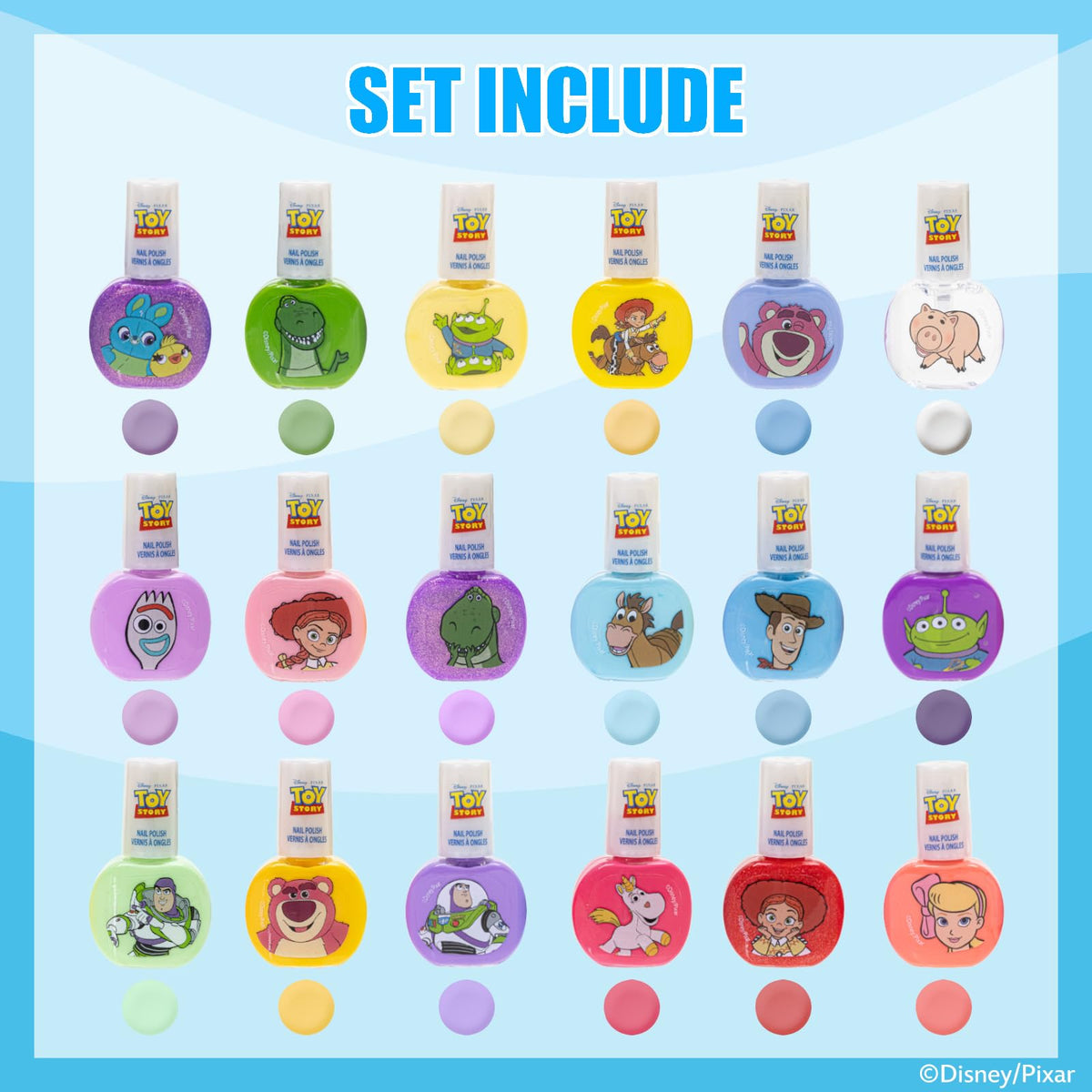 Townley Girl bottle label detail featuring Toy Story characters for collectible appeal