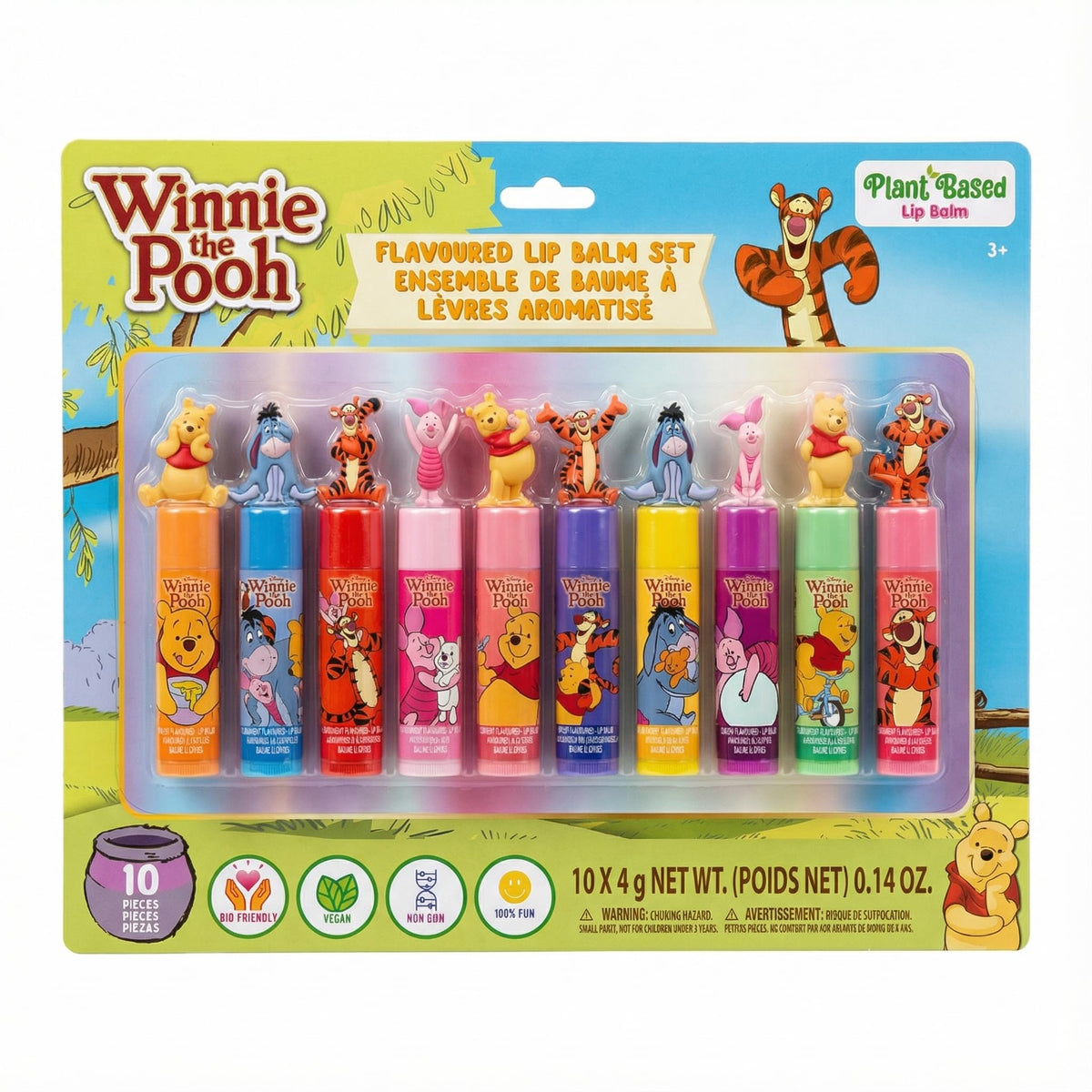 Townley Girl front packaging showing ten Pooh-themed balm tubes for gifting