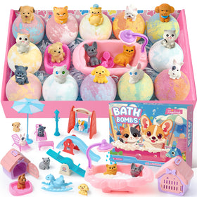 Toylink front packaging box showing 12 colorful bath bombs and toys — gift-ready