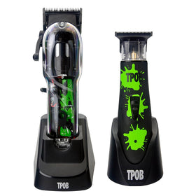TPOB Black SPLATT Pack front view showing clipper and trimmer, professional styling benefit