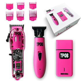 TPOB front view of matte pink clipper showing ergonomic grip and professional look