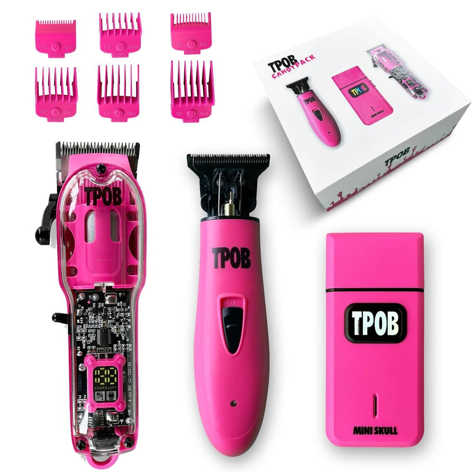 TPOB front view of matte pink clipper showing ergonomic grip and professional look