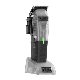 TPOB clipper in use in a barber chair showing quiet, precise cutting benefit