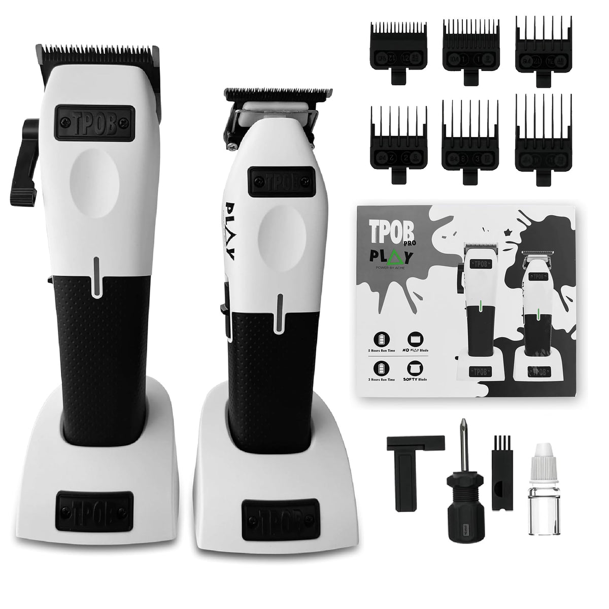 TPOB clippers front view showing ergonomic rubber grips and white finish for comfort