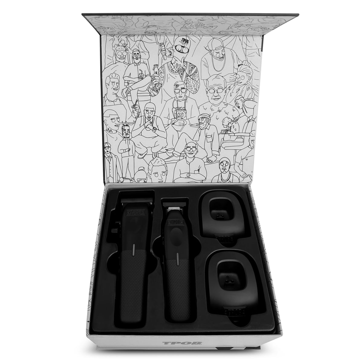 TPOB Play kit on charging base with guide combs for organized readiness