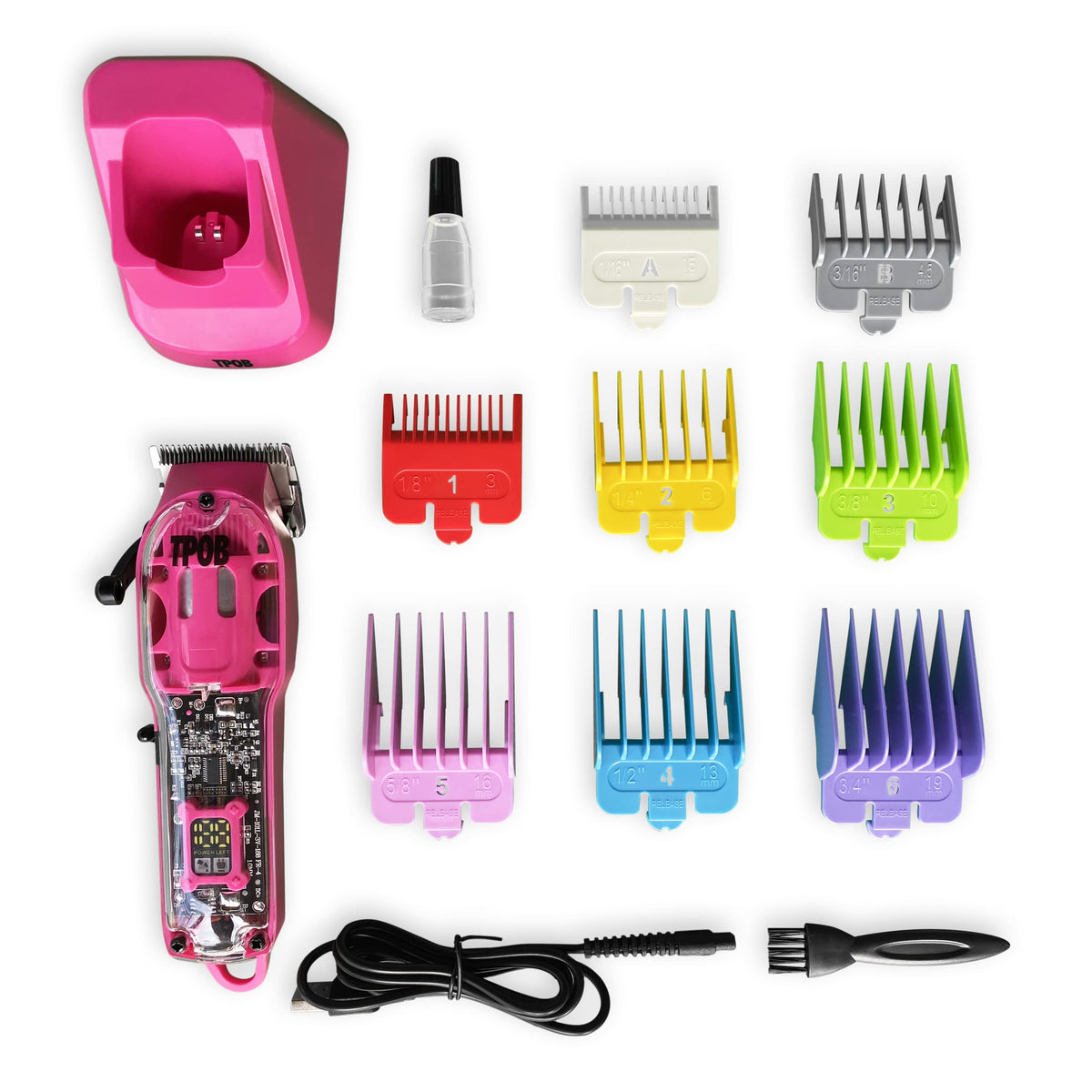 TPOB color-coded guide combs lined up for quick length selection