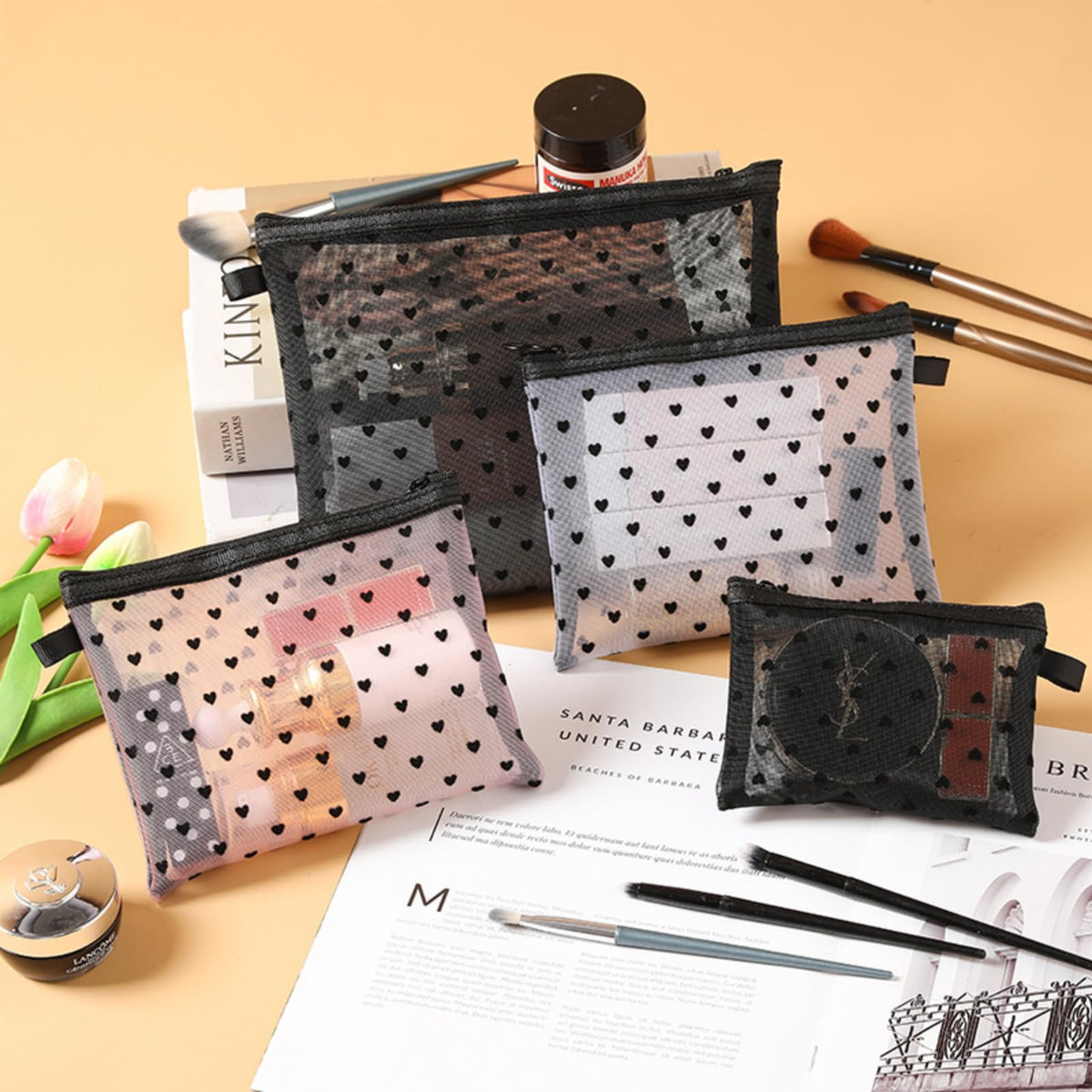 TRAKWAN printed heart pattern and tag detail highlighting design