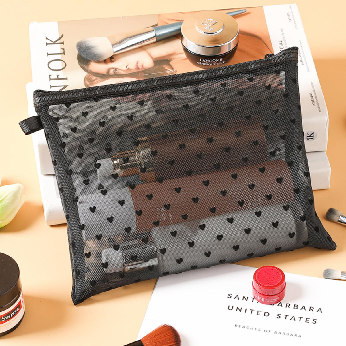 TRAKWAN medium pouch open with cosmetics for easy access