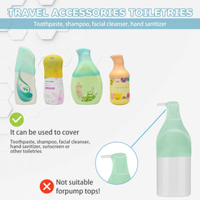 TRANOMOS sleeve fitted on a travel bottle cap preventing leaks during transport