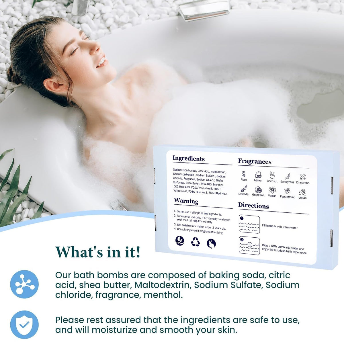 TranquilBliss bath bomb in a styled bathroom setting selling relaxation ritual