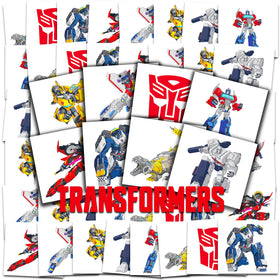 Transformers front packaging shows characters and quantity, ideal for party planning