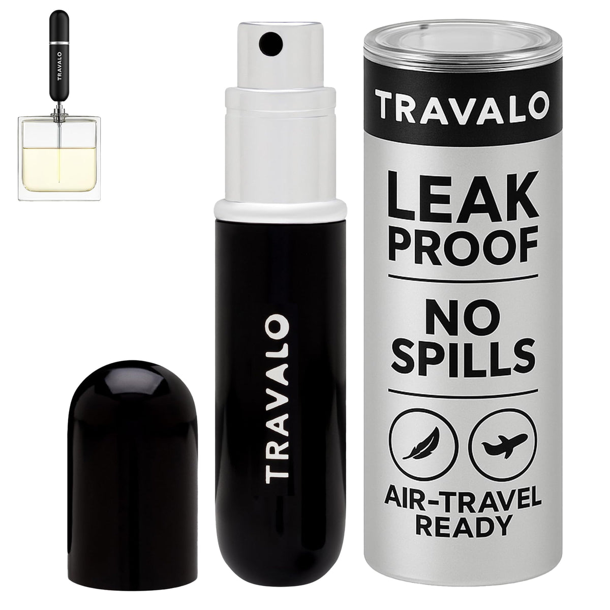 Travalo Classic HD front view showing sleek black design and travel-ready benefit
