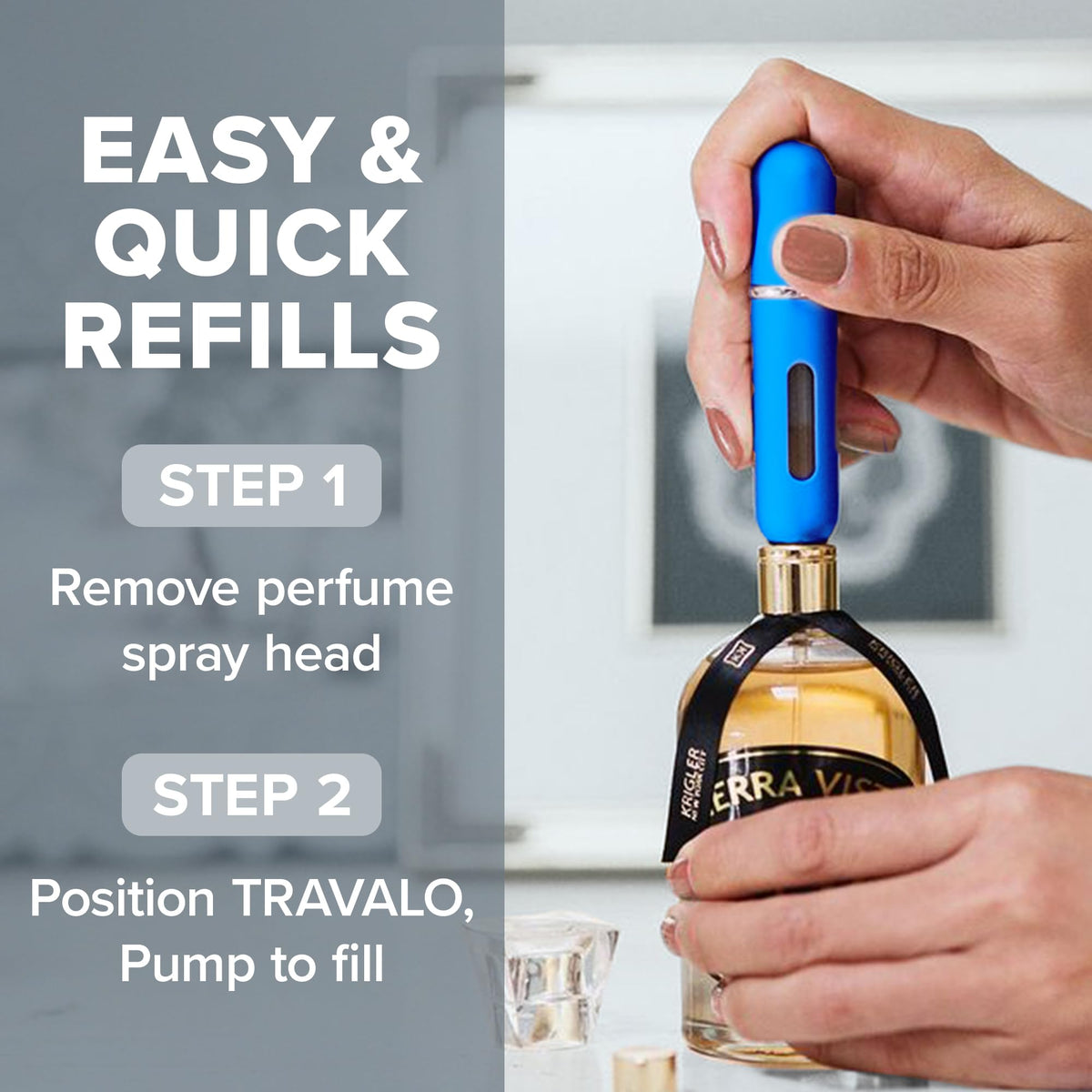 Travalo inner vial close-up showing shatterproof material for travel durability