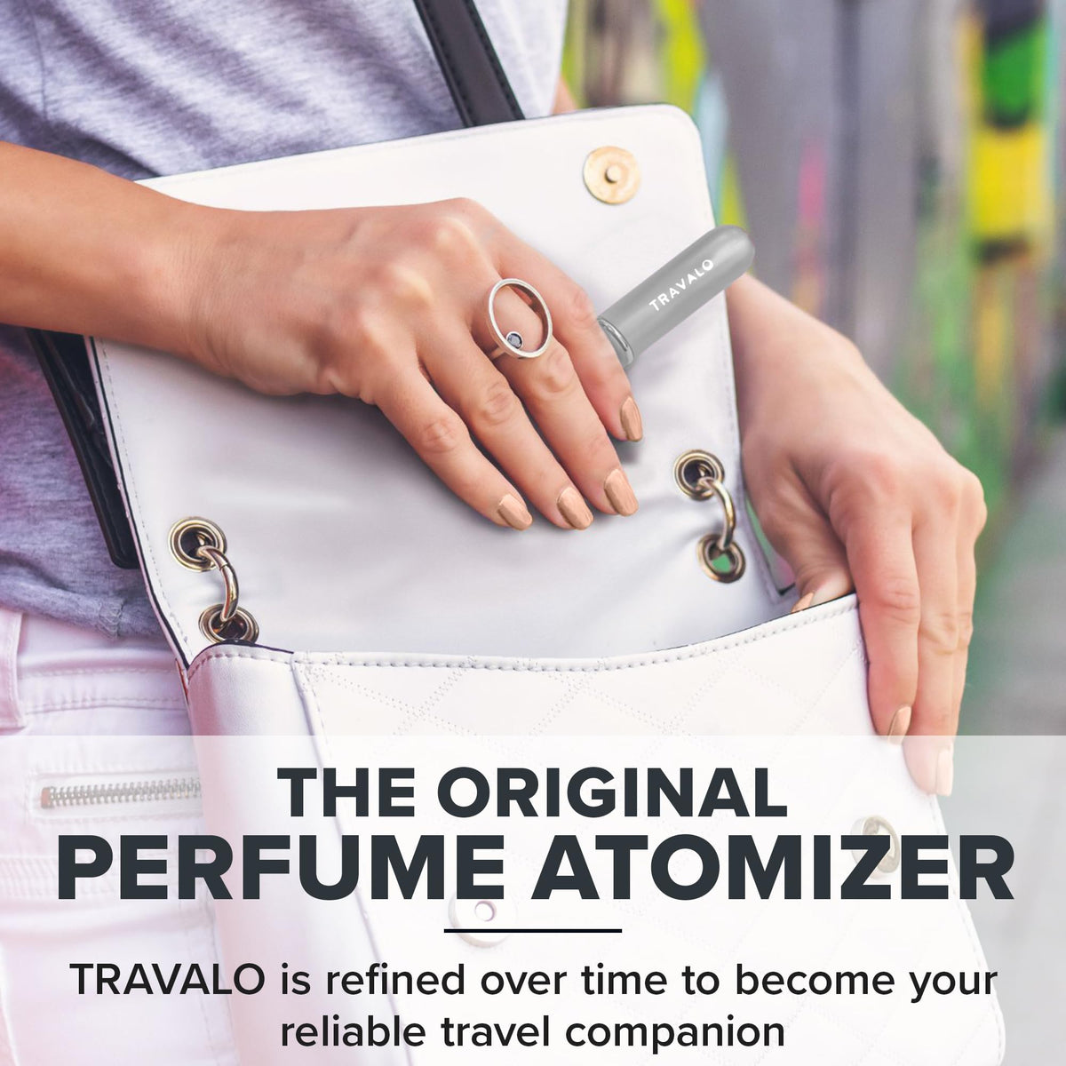 Travalo Classic HD metal finish texture detail emphasizing durable design