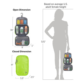 Travelon open flat with swivel hook showing organized mesh pockets for fast access